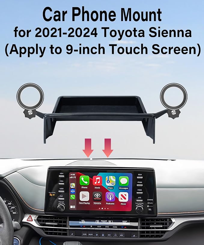 Car Phone Holder for Toyota Sienna 2021-2024 Accessories Magnetic Cell Phone Mount Apply to 9 Inch Screen Fixed Clip Hands-Free 360 Degree Rotation with Dashboard Storage Tray