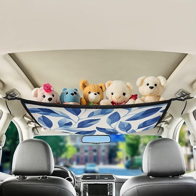 Generic Leaf Car Ceiling Cargo Net Pocket Hanging Storage Bag with Zipper 31.69"x24.02" Double-Layer Mesh Car Roof Storage Organizer Long Road Trip Truck SUV Travel Camping