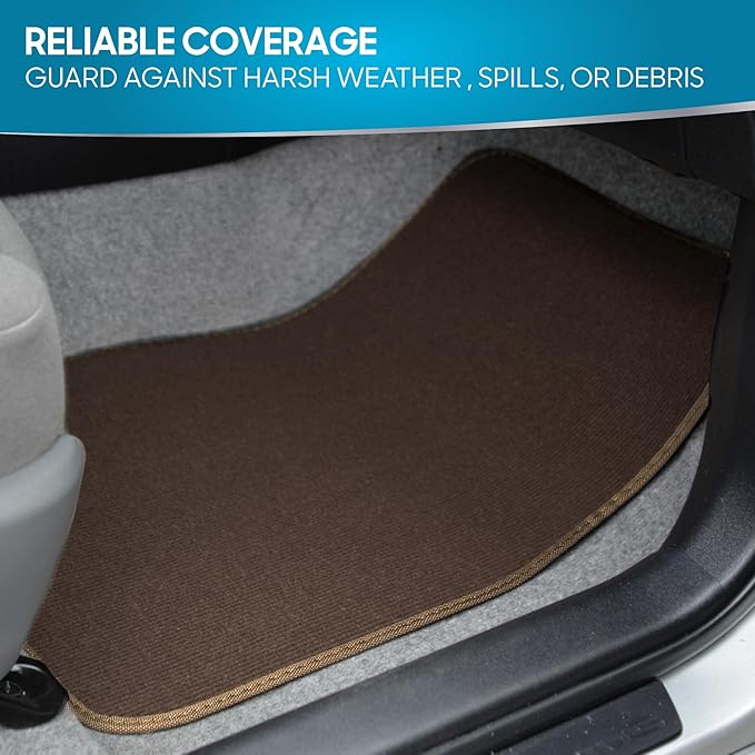 BDK Premium Dark Beige Carpet Floor Mats for Cars - Universal Fit Interior 4-Piece Car Mats Full Set with Vinyl Heel Pad Protector - Cute Car Accessories Interior Floor Covers for SUVs & Trucks
