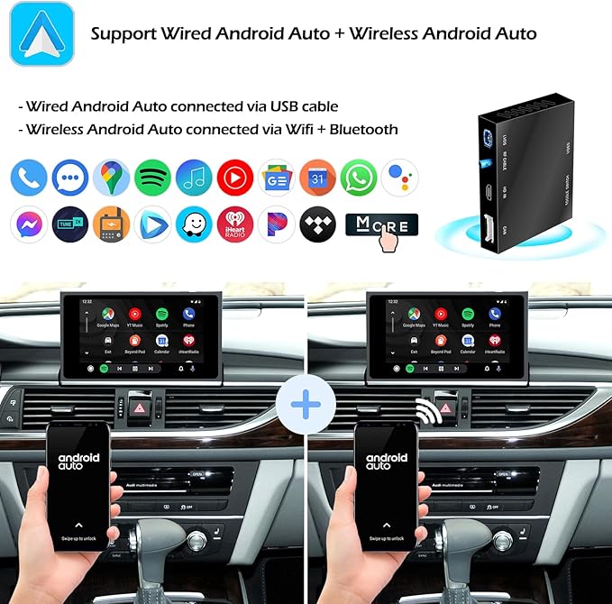 Wireless CarPlay Android Auto Mirroring Upgrade Retrofit Kit, USB Stick Playback, Compatible with Audi A6 A7 C7 2012-2015 with MMI 3G+ Version
