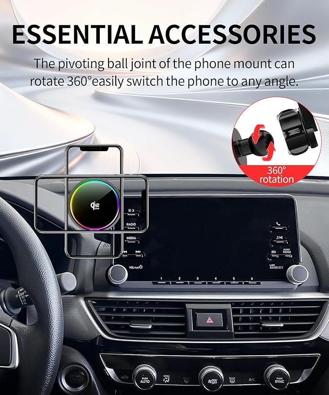 Qi2.2 25W Magnetic Car Mount Charger for Honda Accord 2018-2025 Accessories, for Fast Charging Cell Phone Holder 8 Inch Screen Fixed Clip with Cooling Fan＆54W Fast Adapter
