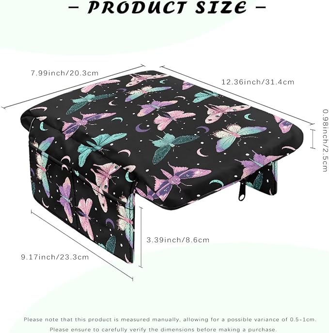 Car Center Console Pad with Pockets, Butterfly Mooon Print Car Armrest Seat Box Cushion, Car Interior Accessories, Auto Armrest Cover Protector for Most Vehicle, SUV, Truck