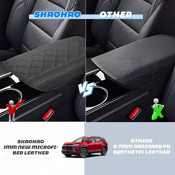SHAOHAO 2025 2026 Chevy Equinox Center Console Cover for 2025 2026 Chevy Equinox Accessories (LT/RS/ACTIV) Car Armrest Cover Equinox Anti-Scratch Cushion Pad Middle Console Lid Leather Protector