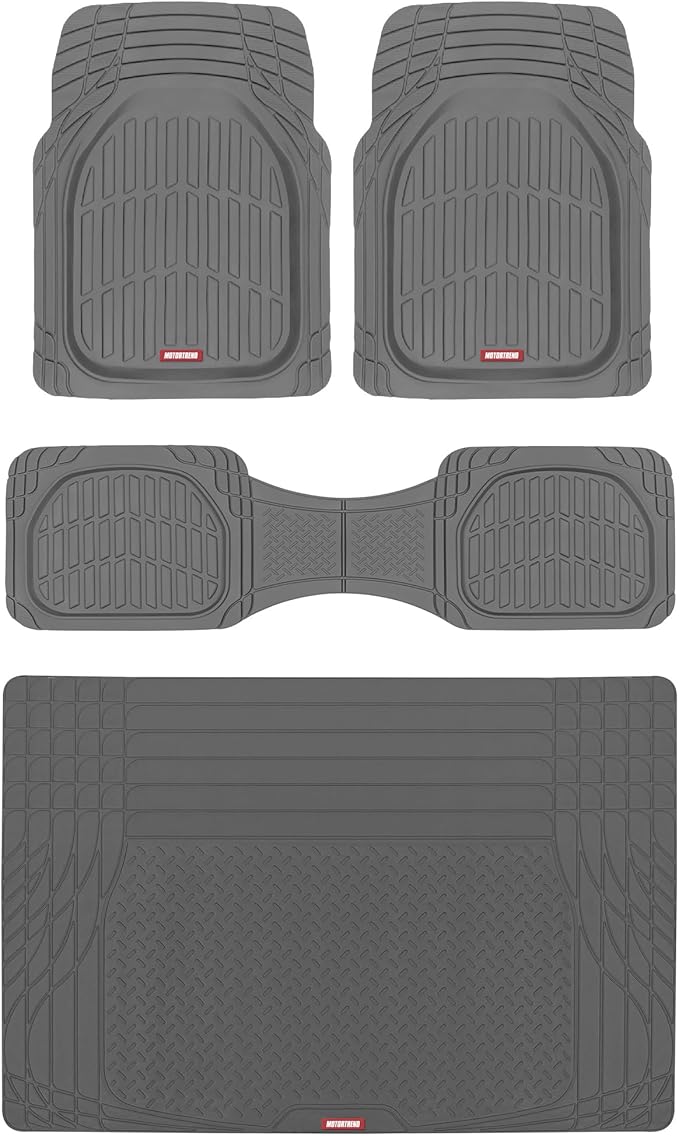 Motor Trend FlexTough™ Contour Heavy Duty Rubber Car Floor Mats with Cargo Liner - All Weather Full Set Front & Rear Floor Mats fits Most Cars Truck SUV, Automotive Floor Mat