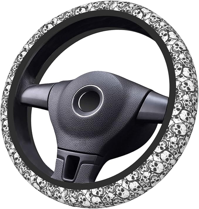 Black And White Skull Auto Car Steering Wheel Cover Universal 15 Inch Neoprene Interior Decor Protection Accessories