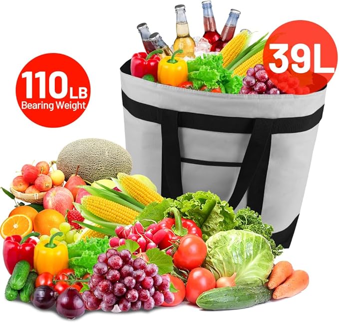 mosago Commercial Insulated Food Delivery Bag 39L, Heavy Duty Thermal Catering Tote with Zipper, Leakproof Hot & Cold Transport Bag for Restaurant & Professional Drivers, Grey