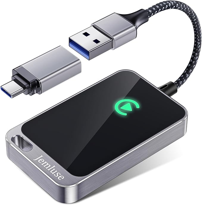 Jemluse Wireless CarPlay Adapter for Apple iPhone - Multi-User Seamless Connection for Convert Wired to Wireless Car Play Adapter - No Latency from iOS 10+ to Screen w/USB C (Silver)