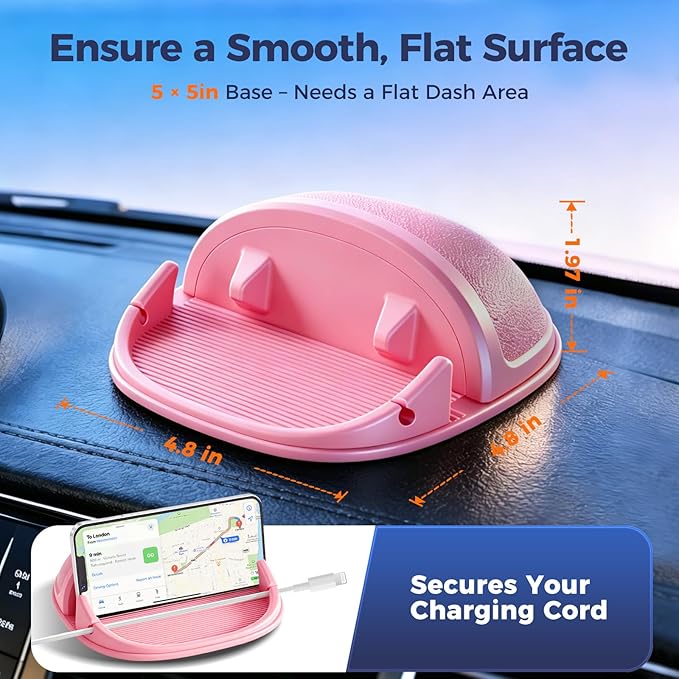 Loncaster Car Phone Holder, Car Phone Mount Silicone Car Pad Mat for Various Dashboards, Slip Free Phone Stand Compatible with iPhone, Samsung, Pink