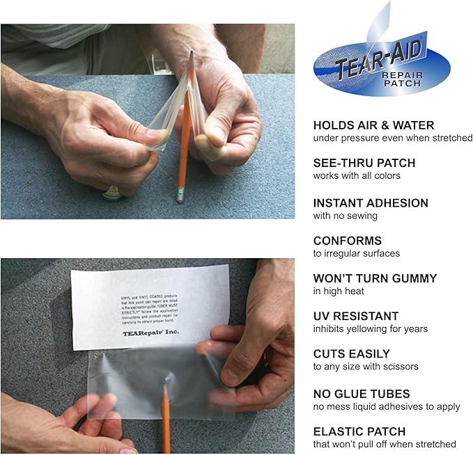 TEAR-AID Vinyl Repair Kit, Type B Clear Patch for Vinyl-Coated Materials, Works on Tents, Awnings, Air Matresses, Pool Liners and More, Green Box, Single Pack