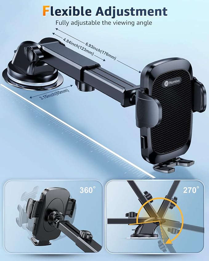 Phone Mount for Car [Military-Grade Super Suction] Universal Hands-Free Phone Holder for Dashboard Windshield Air Vent for iPhone 17/16 Pro Max Air Plus Samsung All Phones
