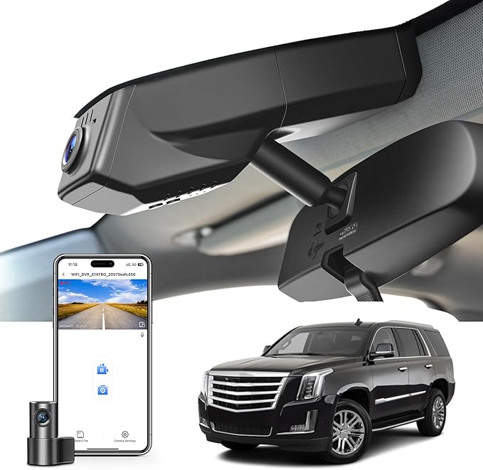 Mangoal Front 4K & Rear 1080p Dash Cam for Cadillac Escalade/Escalade ESV 2015-2020(Model C), Model B & Model C Have Same Models Years but Vehicle Sensor Cover are Different, WiFi and App, 128GB Card
