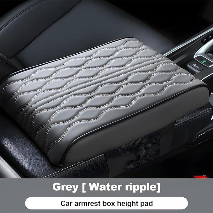 Car Center Console Cover, Leather Waterproof Vehicle Armrest Box Pad, Memory Cotton Comfortable Automotive Interior Seat Box Cushion Protector Accessories, Universal for Most Cars (Gray)