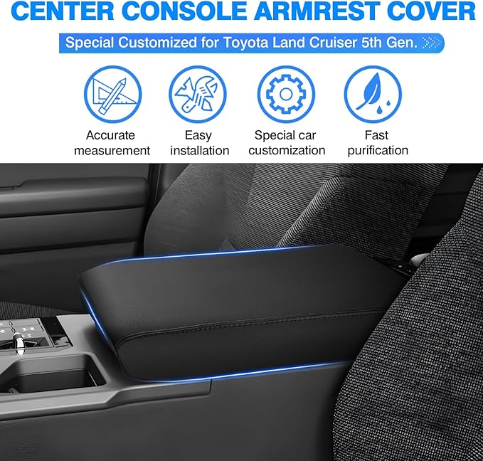 Autorder Center Console Cover for 2024-2025 2026 Toyota Land Cruiser LC250 Accessories Armrest Cover Anti-Scratch Middle Console Pad Leather Armrest Protector