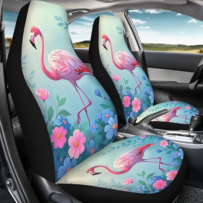 Car Seat Covers for Front Seats Only Auto Seat Protector Universal Fit Most Truck SUV Van Aesthetic Car Accessories for Women 2 Pack Flamingo 1
