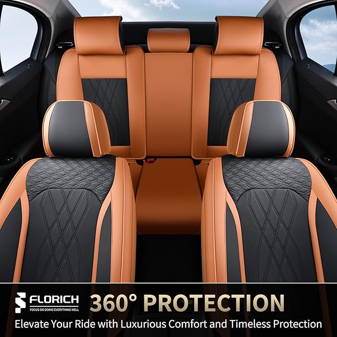 FLORICH Seat Cover Automotive Seat Covers 5 Seats Leather Car Seat Covers Full Set Waterproof Front and Back Seat Cushion Interior Cover Accessories Universal Fit for Most Car Truck SUV, Brown&Black