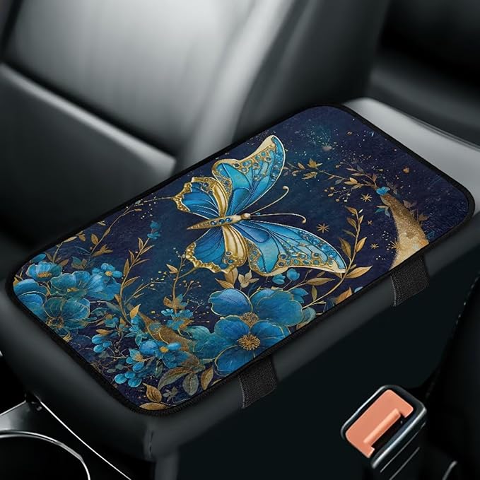 Flower Butterfly Car Armrest Seat Box Cover Accessories Full Coverage Car Center Console Cushion Pad Easy to Install Central Armrest Decoration Fit for Cars SUV Van Truck