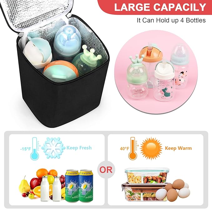 Accmor Breastmilk Cooler Bag, Baby Bottle Cooler Bags, Insulated Tote Bags On The Go, Fits 4 Large 8oz Bottles, for Nursing Mom Daycare Travel