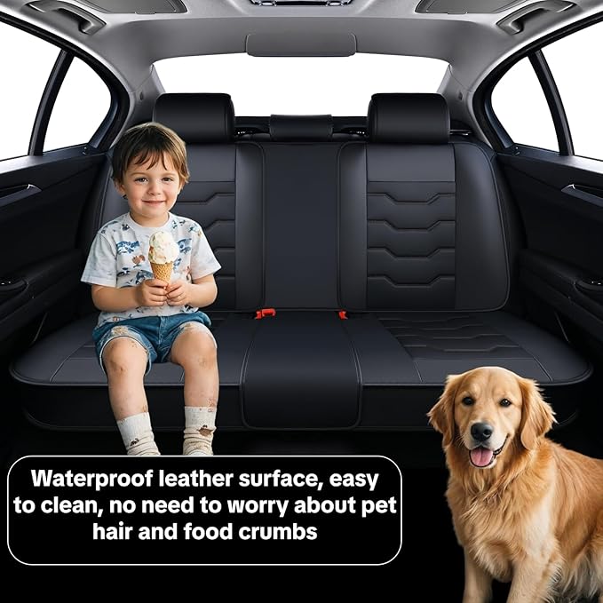 Universal Car Seat Covers, Black, Waterproof Synthetic Leather, Full Set, Non-Slip, Contoured Fit, Fits Most Vehicles, Upgraded Protection for Car Interiors, Airbag Compatible