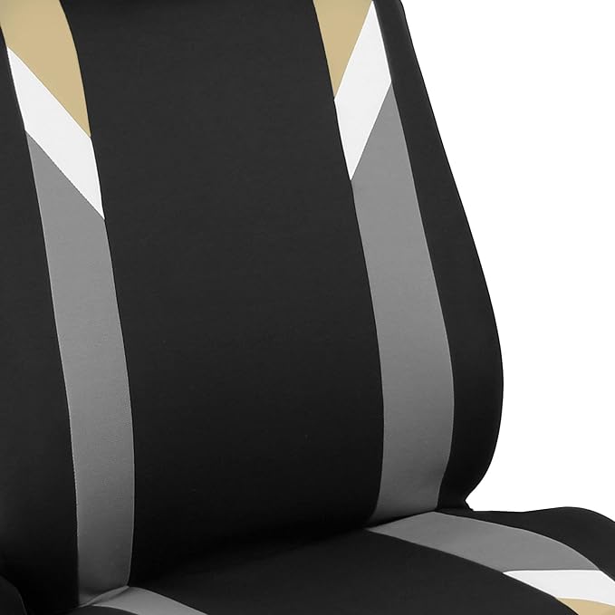 FH Group Car Seat Covers Premium Modernistic Flat Cloth Car Seat Covers Front Seats Only Beige Black, Airbag Compatible Universal Fit Interior Accessories Cars Trucks SUV Car Accessories Protector
