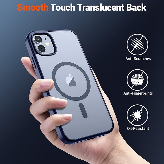 SUPFINE Magnetic for iPhone 12 Case/iPhone 12 Pro Case (Compatible with MagSafe)(Military Grade Drop Protection) Slim Translucent Matte Shockproof with Anti-Fingerprint Phone Case,Navy Blue