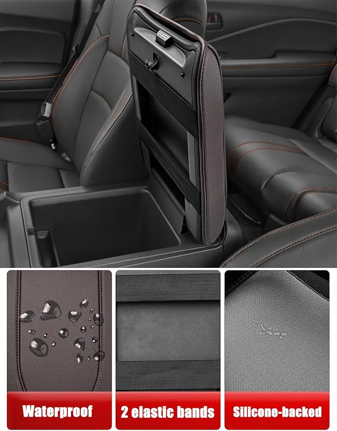 Center Console Armrest Cover for Honda Pilot 2023-2026, Passport 2024-2026, Ridgeline 2024 2025, Durable Middle Console Lid Covering, PU Leather Trim, Anti-Scratch, Brown