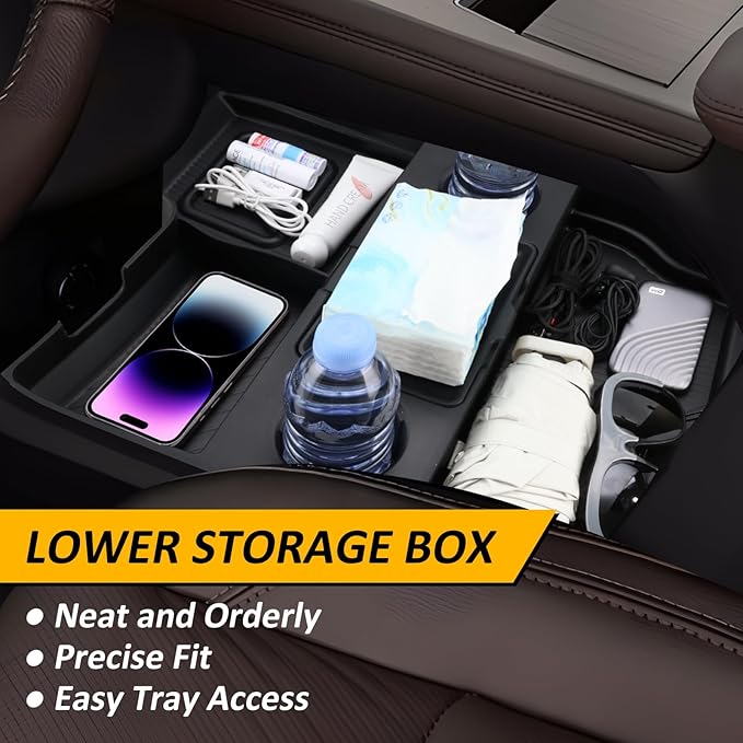Falafa Center Console Organizer Compatible with 2025 2026 Toyota Sienna with Cup Holder, Soft Silicone Lower Center Console Tray Storage Box for 2021-2026 Toyota Sienna