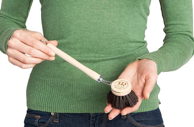 Redecker German-Made Horse Hair Bristle Dish Brush, Soft All-Purpose Scrubber for Kitchen & Household with Strong Horse Hair Bristles, 2 inch Replaceable Brush Head, Single Unit, 9-inches Long