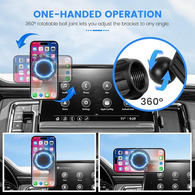 Car Phone Holder Fit for Chevy Suburban Tahoe/GMC Yukon 2021-2024 Accessories 10.2-Inch Screen Fixed Clip, Cell Phone Mount Compatible with MagSafe Hands-Free 360° Rotation Automobile Cradles