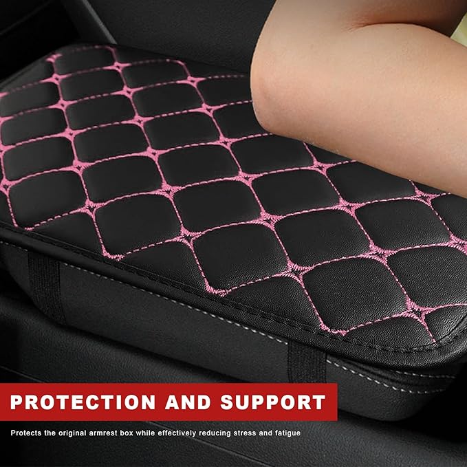 Car Center Console Cushion Pad, Anti-Scratch PU Leather Auto Armrest Seat Box Protector, Waterproof Arm Rest Protection Cover Interior Decoration for SUV Sedan Truck (Pink)