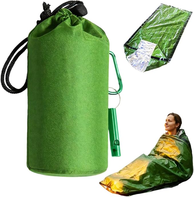 2026 New Blanket, Emergency Sleeping Bag for Survival, Blanket with Emergency Whistle Waterproof, Compact Lightweight, Emergency Mat for Survival Kit Car Camping Gear Hiking Go (Green)
