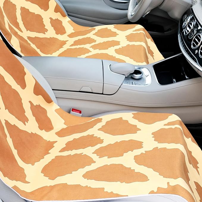2 Pack Car Seat Towel Covers with Storage Bag 63 x 32 Inch Athletic Running Towel Seat Sweat Washable Non Slip Cover Gift for Car Outdoor Sport Activities (Giraffe Pattern)