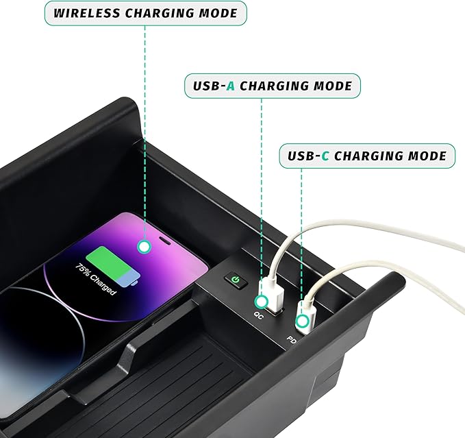 KEWISAUTO Wireless Charger for Toyota 4Runner 2010-2024, Center Console Organizer Tray Armrest Storage Fast Wireless Phone Charging Panel Pad for 2010-2024 Toyota 4Runner 5th Gen SR5 TRD Accessories