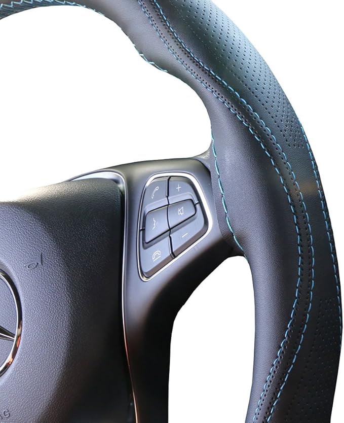 Artificial Leather Steering Wheel Cover for Man Anti-Slip Auto Steering Cover Tundra DIY 15.7 Inch fit Santana Silverado Etc Blue
