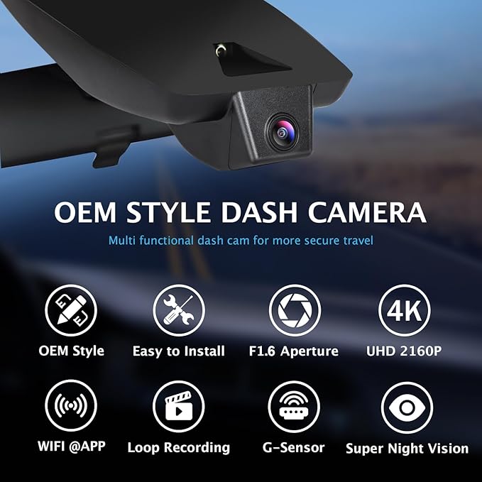 YuYue Electronic 4K Dash Cam Compatible with Toyota RAV4 2019-2021, Prime 2021-2024,LE Limited Premium XLE TRD Hybrid Model A,No Vent Hole,OEM Size,UHD 2160P,Loop Record,G Sensor,WiFi & APP,64GB Card
