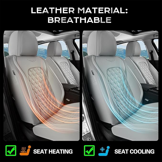 Coverado Full Set Car Seat Covers, Luxury Faux Leather Waterproof Seat Covers, Gray Car Seat Protectors, Universal Fit, Leather Seat Cushions for Cars-Gray