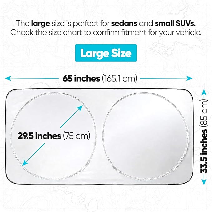 FORTEM Car Sun Shade for Windshield, Reflective Windshield Sunshade, 240T Polyester, Automotive Interior Sun Protection, Ultimate Heat and UV Shield, Foldable, Storage Bag