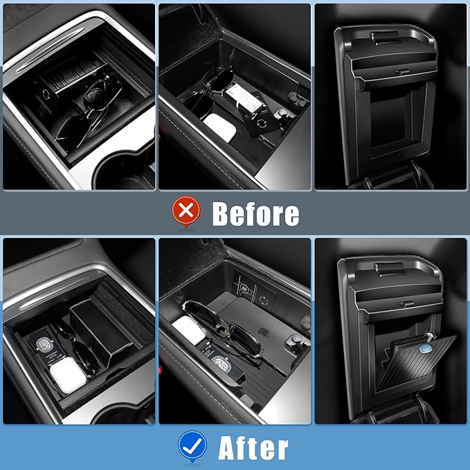 5Pcs Center Console Organizer Tray Compatible for Tesla Model Y Accessories 2024-2021 Armrest Hidden Drawer Storage Box Cup Holder (Not Compatible for Model 3 Highland & Model y Juniper)