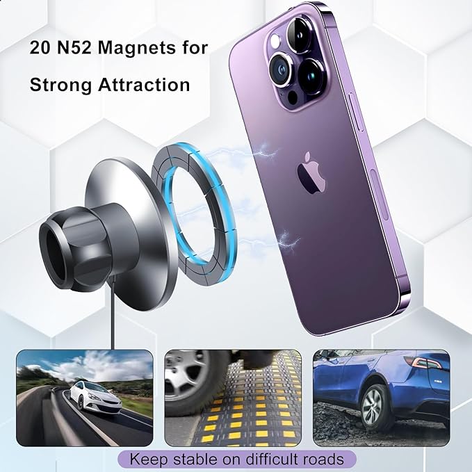 15W Wireless Fast Charging Phone Mount Holder for Tesla Model Y Model 3, Magnetic Phone Charger Compatible with iPhone 12 to 17 Series and Android, with 5ft C to C Cable (NOT fit Model 3 2024 2025)