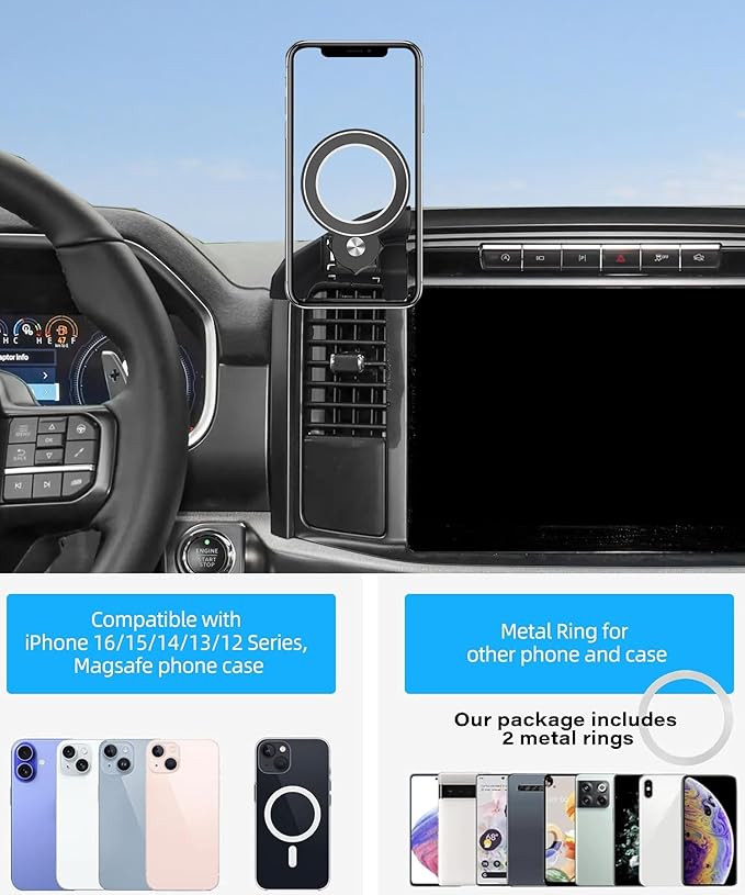 Magnetism Car Phone Holder for 2021-2024 Ford F-150 Accessories Compatible with MagSafe Hands-Free 360 Degree Rotation Adjustable Cell Phone Mount Does Not Affect Air Vent