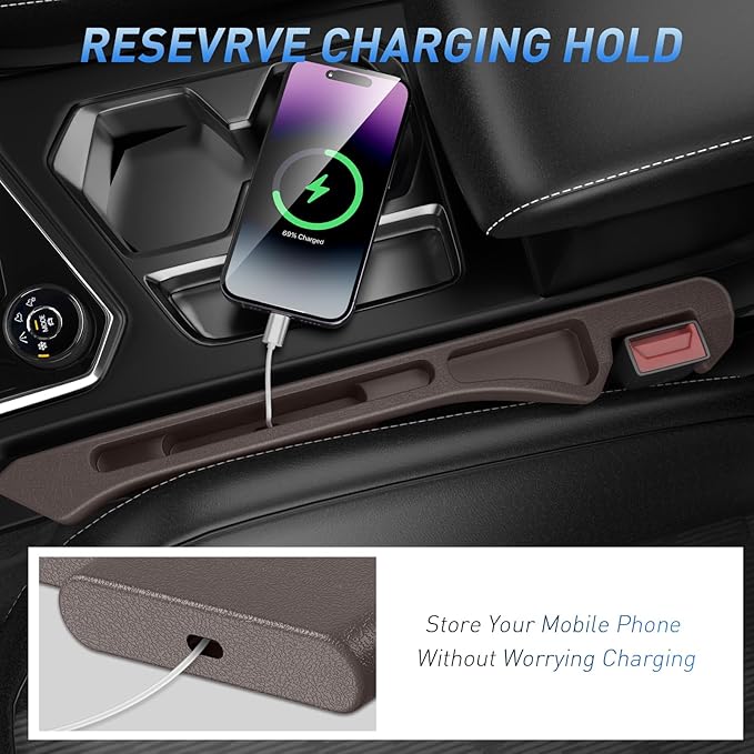 Car Seat Gap Filler 2Pack, Inserts Between Seats Console with Organizer Storage Upgraded Phone Holder Car Side Seat Gap Fillers Cars Front Seats Fill Plug Car Essentials for Vehicle SUV Truck (Brown)