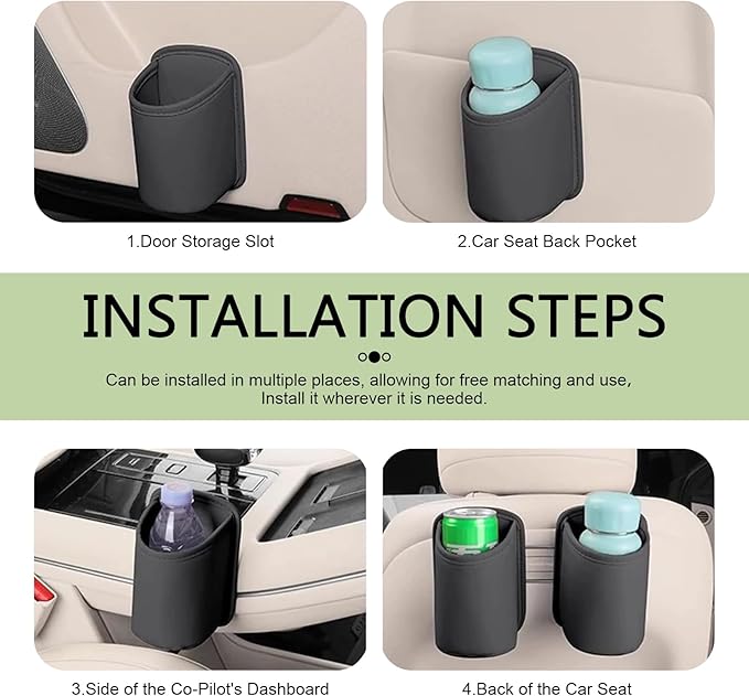 2 PCS Car Door Cup Holder, Clip On Storage Bag for Beverage Water Cup Mobile Phone, Multifunctional Waterproof Car Window Cups Holder, Universal Scratch-Resistant Backseat Storage Organizer