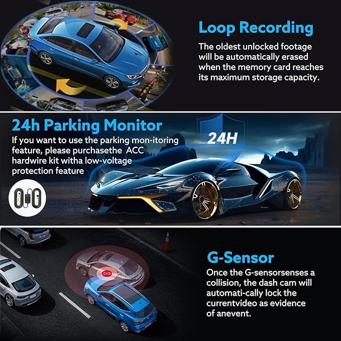 Dash Camera Front and Inside,Dashcams for Cars with IR Night Vision Loop Recording G-Sensor 24Hr Parking (1080 P Front and Inside)