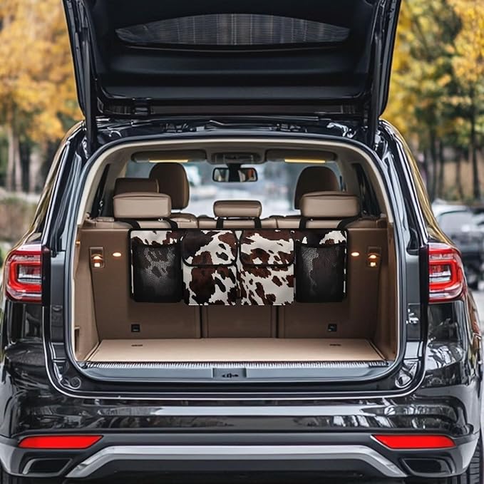 Car Trunk Organizer Brown Cow Spots Hanging Cargo Storage Bag Sturdy Trunk Storage Bag for SUV,Truck,Van