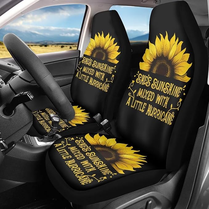 BIGCARJOB Sunshine Sunflower Car Seat Cover Full Set Universal Car Interior Accessories Set Sunflower Print Auto Interior Seat Protector Saddle Blanket for Women Gifts
