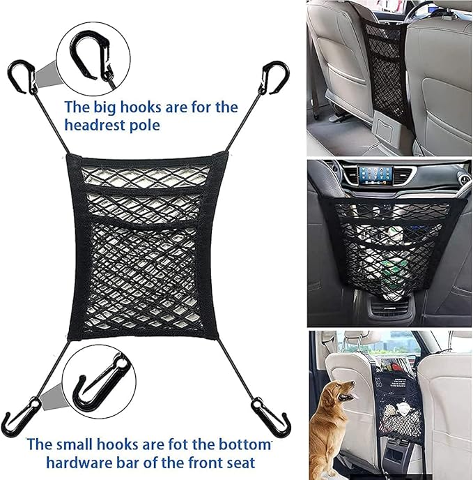 3-Layer Car Mesh Organizer, Seat Back Net Bag, Barrier of Backseat Pet Kids, Cargo Tissue Purse Holder, Driver Storage Netting Pouch, Car Accessories