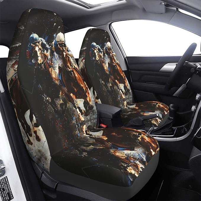 Delerain Car Seat Covers Set 2Pcs, Horse Racing Universal Front Car Seats Vehicle Enterior Protector Suitable Fits Most Car Auto SUV Sedan Truck