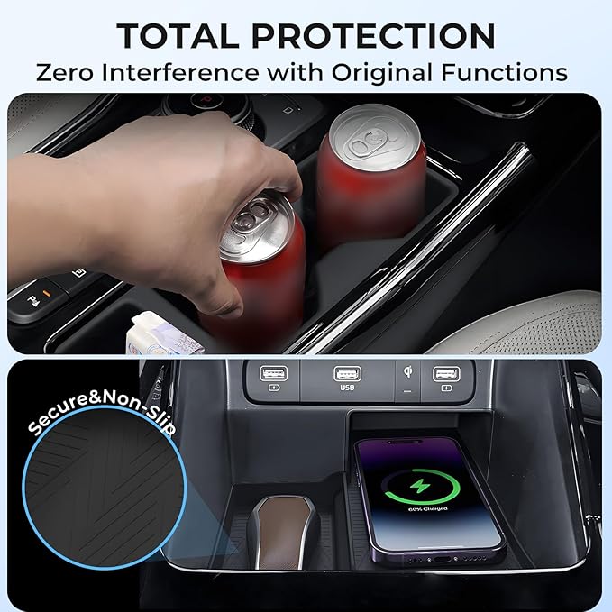 VONAX Cup Holder Insert & Wireless Charging Pad Protector Compatible with KIA Sorento 2026 2025 2024 2023 2022 2021, Center Console Cup Holder & Wireless Charging Mat for Sorento Accessories, Black