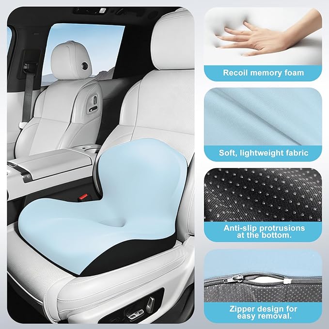 Seat Cushion, Office Chair Cushion, L-Shaped Ergonomic Car Seat Cushions, Memory Foam Chair Cushion, Lumbar Support Pillow for Wheelchair, Car, Home, Office, Desk, Blue