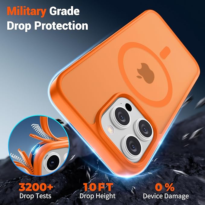 SUPFINE Magnetic for iPhone 15 Pro Case with Screen Protector (Compatible with MagSafe) (Military Grade Drop Protection) Translucent Matte Shockproof Phone Cover,Starry Orange