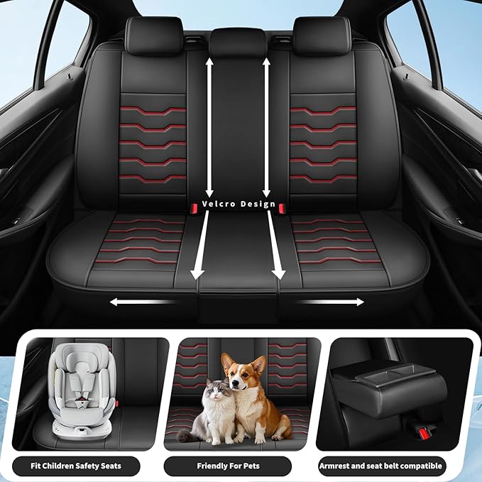 Fit Altima Car Seat Covers Compatible with Nissan Altima 2011-2025 2026 - Premium Leather，Waterproof Breathable，All-Weather Seat Cushion Protecto&Airbag Compatible (2 Front Seat Red Line Black)